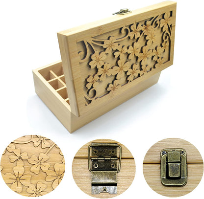 Pure Vie Essential Oil Bamboo Storage Box Travel Display Presentation, Holds 26 Bottles for 5, 10, 15ml - Aromatherapy Organizer Nail Polish Fragrance Container - Keep Your Oils Safe & Space Saver
