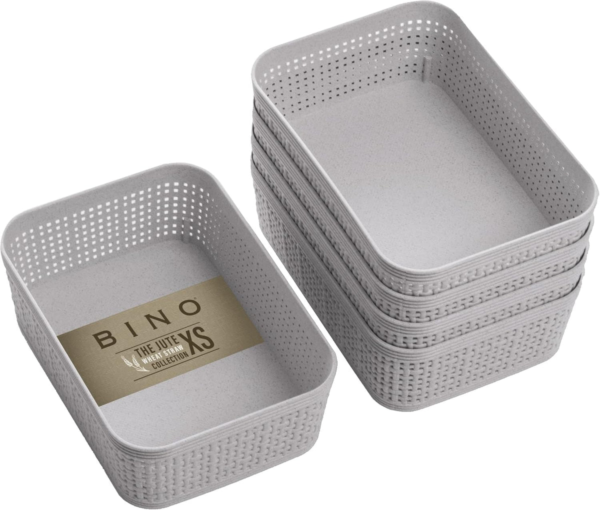 BINO | Woven Plastic Basket | Small (Natural), 5-Pack | THE JUTE COLLECTION | Home Organization, Space - Saving Storage, Stylish Design | Jute Basket | Plastic Storage Basket