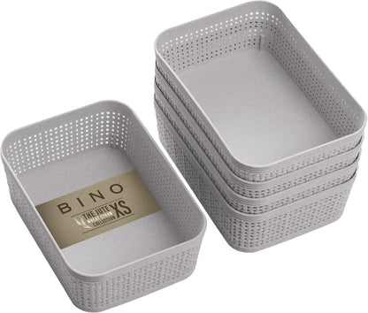 BINO | Woven Plastic Basket | Small (Natural), 5-Pack | THE JUTE COLLECTION | Home Organization, Space - Saving Storage, Stylish Design | Jute Basket | Plastic Storage Basket