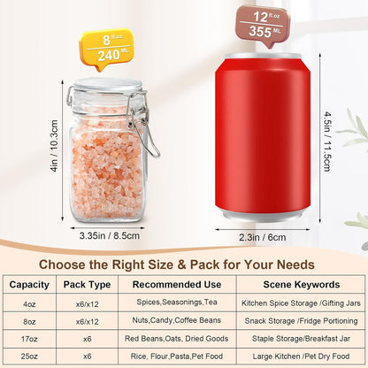 17oz Airtight Glass Jars, 6 Pack Clamp Lid Canisters, Small Food Storage Containers for Spices, Nuts, Snacks, Canning Jar for Jams & Pickling, Pantry Organization