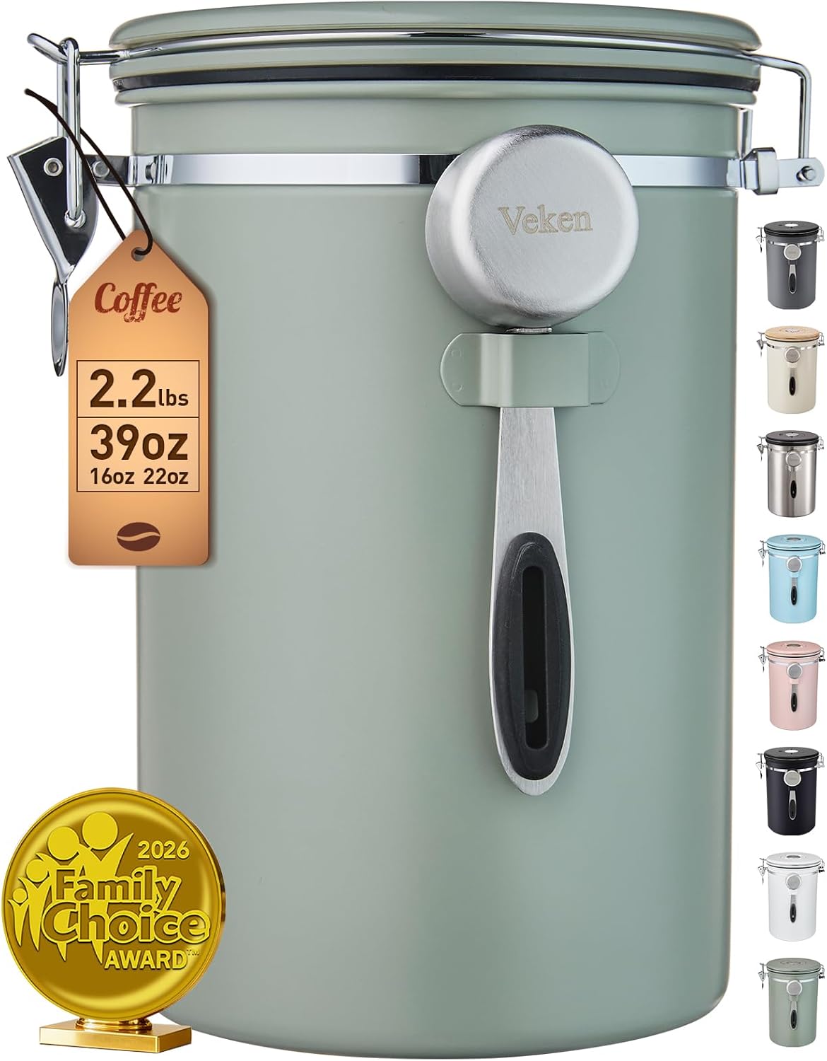 Veken Coffee Canister, 39OZ Large, Mothers Day Gifts For Women, Airtight Stainless Steel Food Storage Container for 2.2lbs Coffee Beans, Ground, Sugar, Tea, Flour, Cereal,Kitchen Bar Accessories,Cream