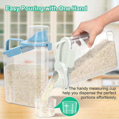 TBMax Rice Container Cereal Storage Container 2 Pack 5 Lbs, Kitchen Pantry Dry Food Storage Holder with Easy-Pouring Spout & Handy Cup, Small Pet Dog Cat Food Dispenser for Daily Feeding -Grey