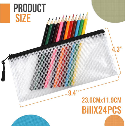 YOPCDJ 24pcs Mesh Zipper Pouch File Bags Puzzle Storage Bags, A3 17x12 Inches Large Reusable Zipper Pouches for Organizing Classroom Board Game Organization