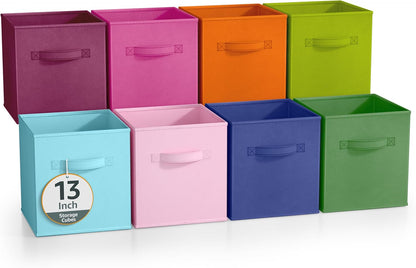 Sorbus Fabric Storage Cubes - 8 Foldable Storage Bins for Organizing Pantry, Cubbies, Toy Box - Clothes Storage & Closet Organizer - 11 Inch Collapsible Cube Baskets for Shelves with Handle