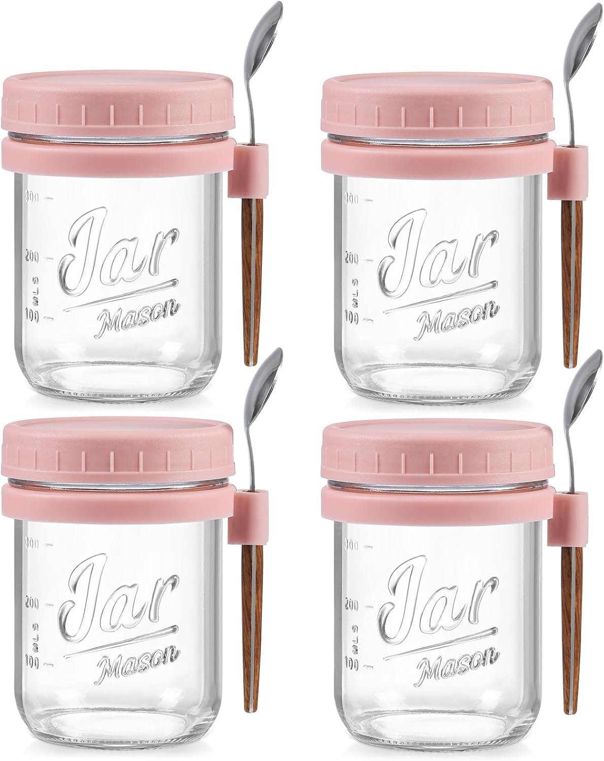 4 Pack Overnight Oats Containers with Lids and Spoons, 16 oz Glass Mason Jars with Airtight Lids, Overnight Oats Jars for Milk, Cereal, Fruit