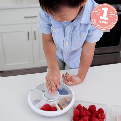 GoBe Kids Small Snack Spinner Slide Bundle with Hand Strap and Sticker Sheet - Reusable Snack Container with 5 Compartment Dispenser and Lid | BPA/PVC Free | Dishwasher Safe | No Spill - Coral Pink