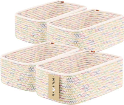 MiniArk Small Storage Baskets for Organizing | Closet Organizer Bins | Shelf Toy Basket | Woven Rope Baskets | Cube Decorative Box | Shallow Basket | L11.5xW7.5xH4.7| Brown