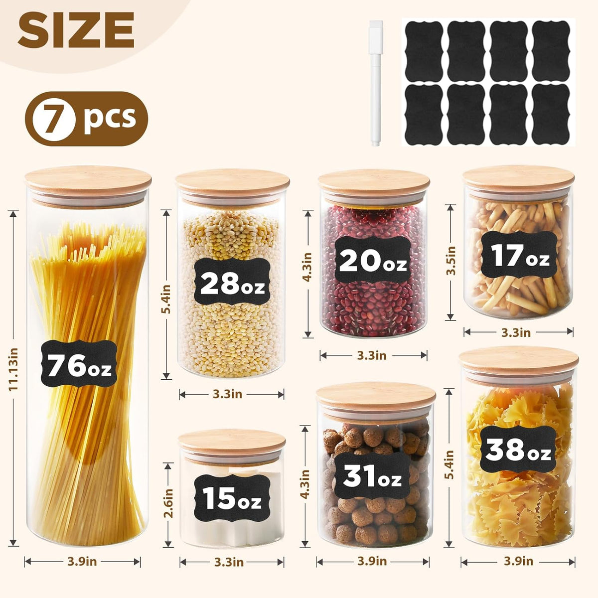SHOWIN Glass Food Storage Jars Square 37oz, 4 Pack Glass Jars With Bamboo Lids, Kitchen Storage Containers For Spice, Candy, Cookie, Storage For Pantry Organizers