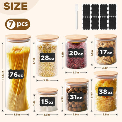 SHOWIN Glass Food Storage Jars Square 37oz, 4 Pack Glass Jars With Bamboo Lids, Kitchen Storage Containers For Spice, Candy, Cookie, Storage For Pantry Organizers