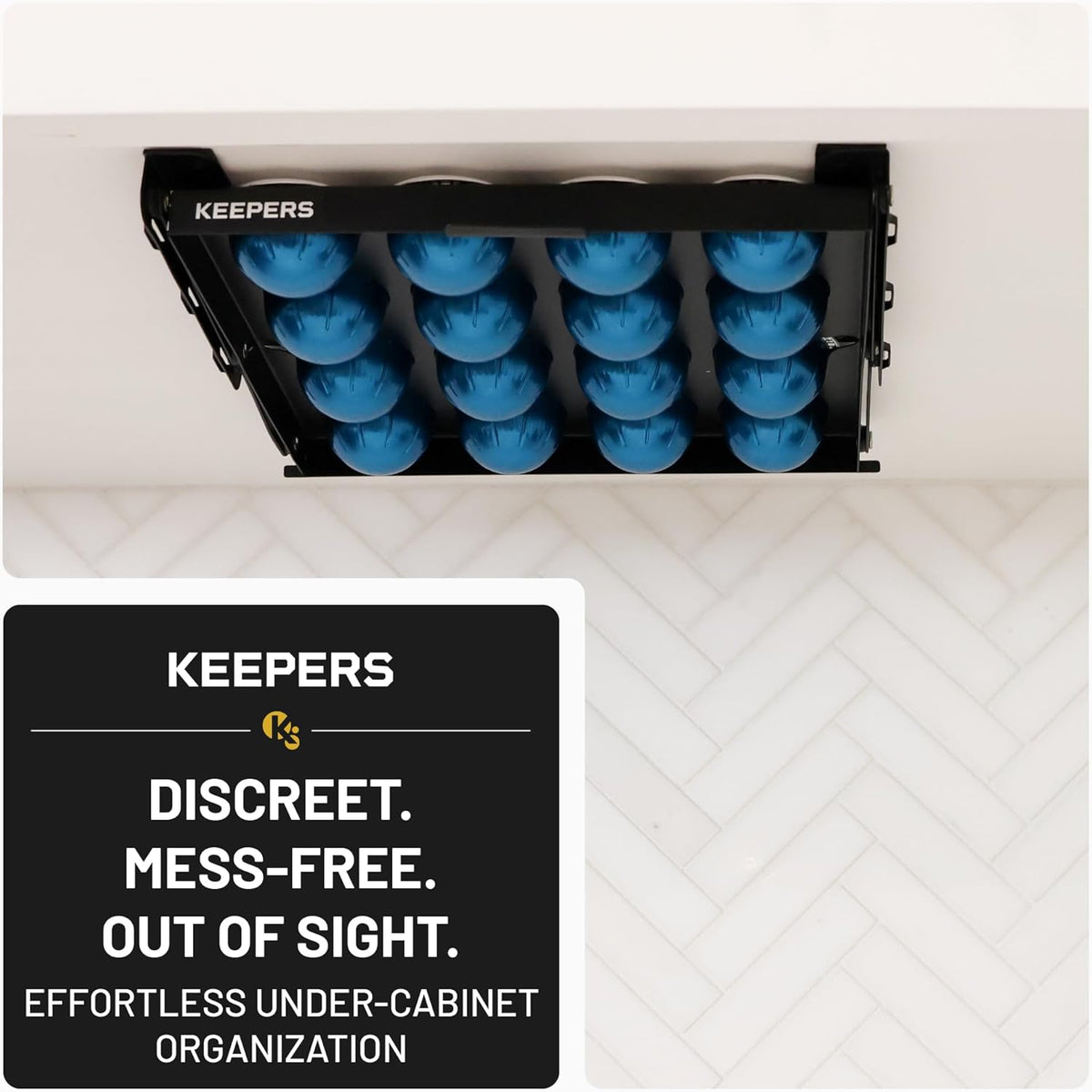 COFFEEKEEPERS KEEPERS Under Cabinet K Cup Holder with Swing-Down Access – Space-Saving Coffee Pod Holder and K Cup Organizer for 24 Pods – Steel Coffee Pod Organizer with Easy DIY Installation