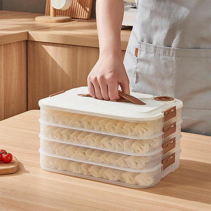 WUWEOT 4-layer Food Storage Container, Refrigerator Organizer Bin, Plastic Sugar Cookies Storage Box Case, Portable Dumpling Keeper with Lid for Snack, Fruit, Vegetables, Meat, Sandwiches, Wontons