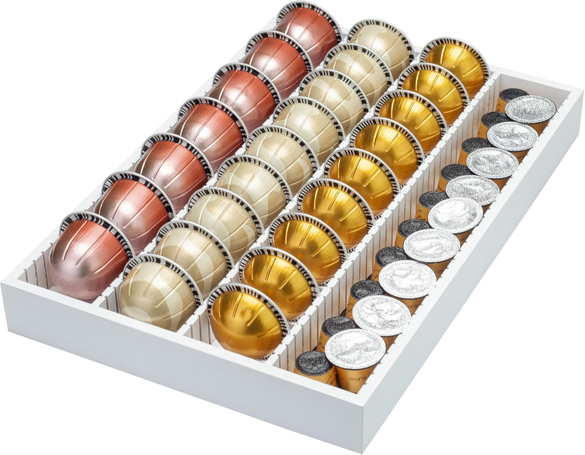 MinBoo Bamboo Coffee Pod Storage Holder Drawer Insert for Counter Compatible Nespresso Vertuo Vertuoline Capsules for Kitchen, Home, Office, Coffee Station