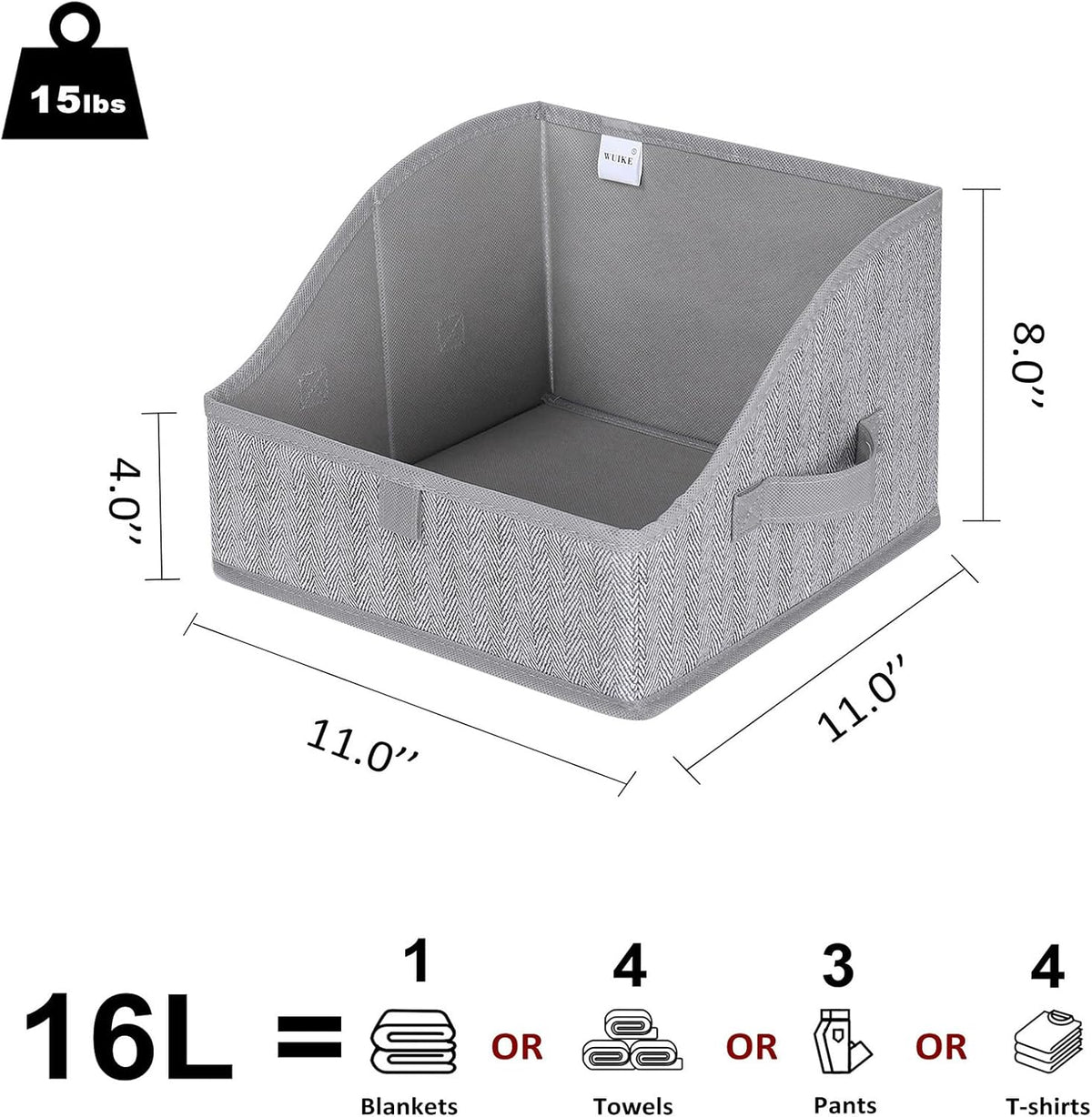 WUIKE Closet Organizers and Storage, Trapezoid Storage Bins, Fabric Closet Bins with Handles, Foldable Storage Baskets for Clothes, Purse, Blanket, Herringbone Gray, Extra Large