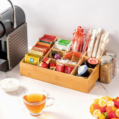 TIMIEEYA Tea Bag Organizer - Bamboo Tea Storage Organizer With Drawer 2 Layer, Tea Organizer for Tea Bags Natural Wood & Acrylic for Countertop Office Kitchen Cabinet Pantry