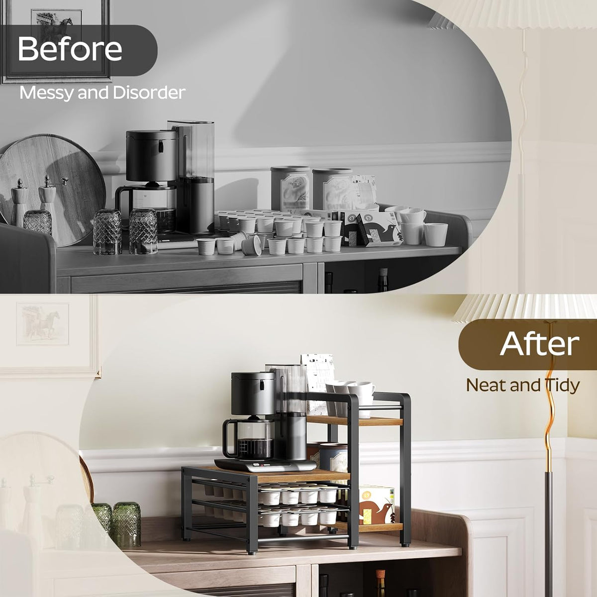 YATINEY Coffee Pod Drawer Holder, Holder for K Cup, Coffee Pod Organizer with 2-Tier Sliding Storage Drawer and Countertop, 56 Pods Capacity, Rustic Brown and Black KH01BR