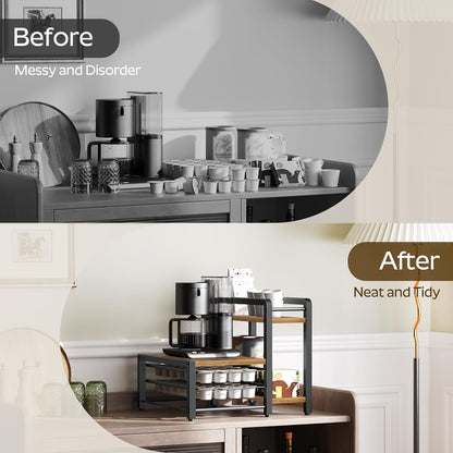 YATINEY Coffee Pod Drawer Holder, Holder for K Cup, Coffee Pod Organizer with 2-Tier Sliding Storage Drawer and Countertop, 56 Pods Capacity, Rustic Brown and Black KH01BR
