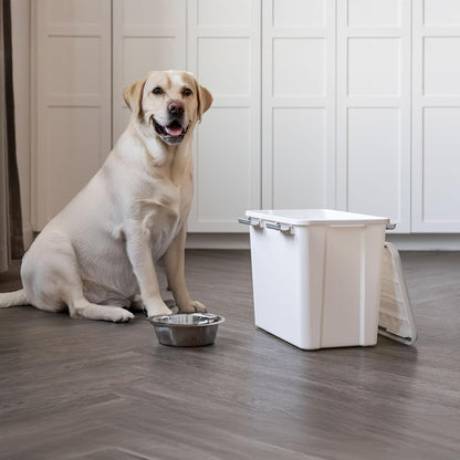 IRIS USA Stackable Dog Food Storage Container with 2 Cup Scoop, 4 Secure Latches, Fits up to 30 lbs, Pet Dry Food Bin, Gasket Seal Lid, BPA Free, Stackable, Easy Measure, Gray/Dark Gray