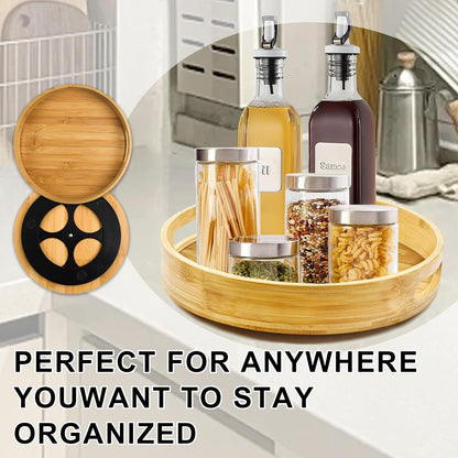 Acacia Wooden Lazy Susan for Table Top-12 Inch Wooden Lazy Susan Turntable with Double Handle-Large Acacia Wooden-Spice Organizer for Countertop, Table, Cabinet