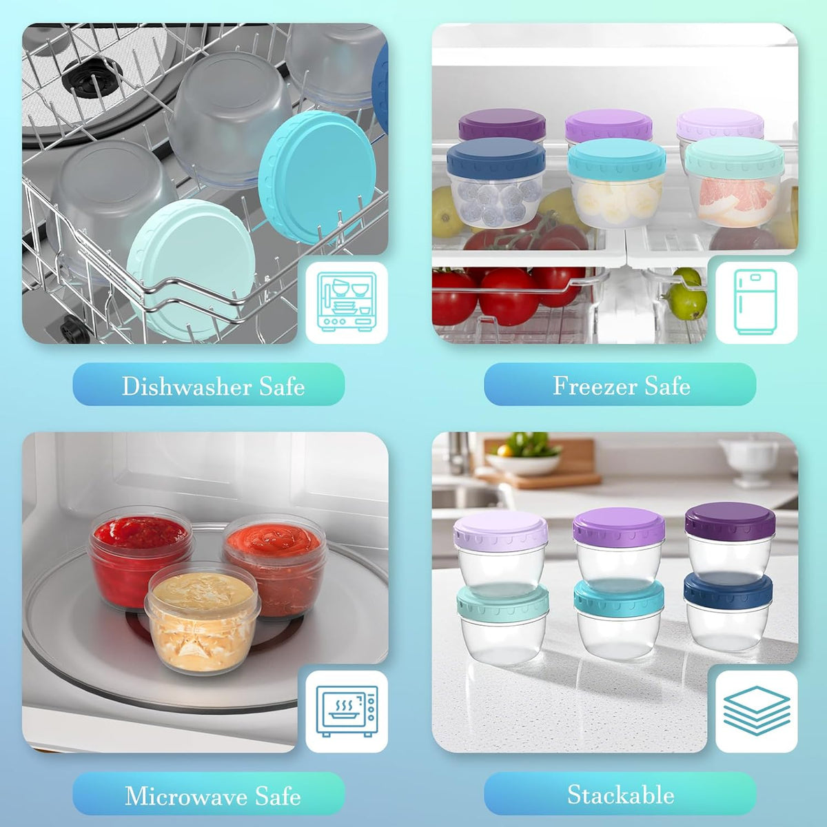 Snack Pack Containers for Kids, Reusable Snack Containers with Lids, 2 Compartment Small Bento Snack Box, BPA-Free, Lunchbox Accessories for Travel
