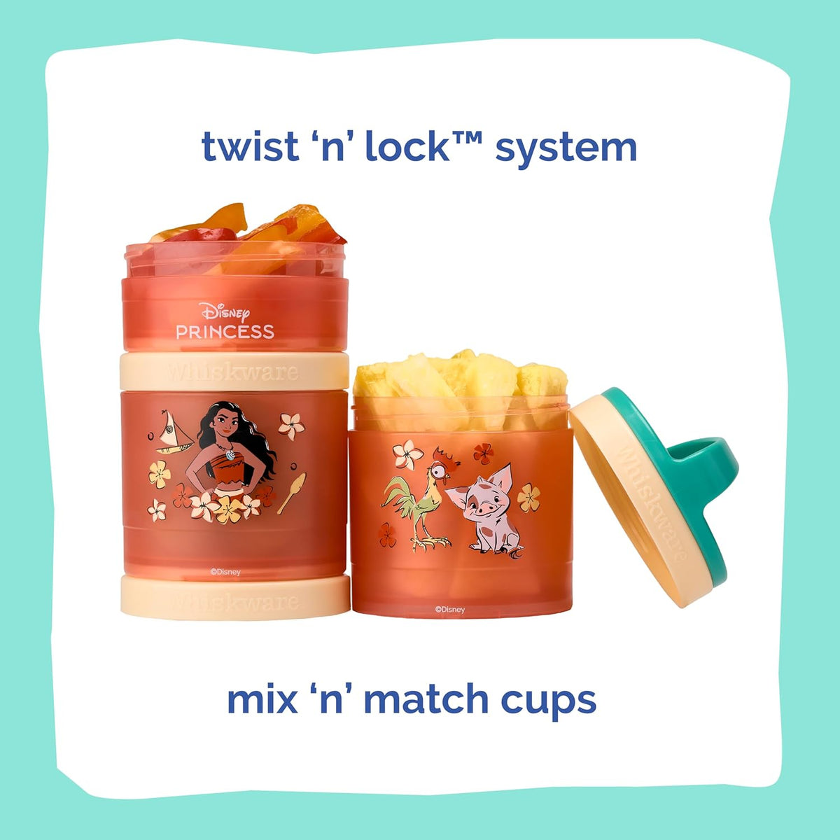 Whiskware Bluey Stackable Snack Containers for Babies, Toddlers, and Kids, 3 Stackable Snack Cups for School and Travel, Cupholder Friendly, Bluey and Bingo! Let’s Do This!