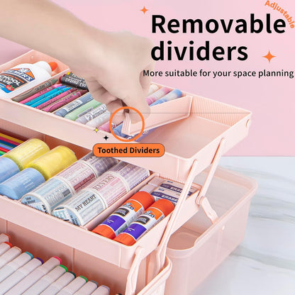 TERGOO 12.5in 3-Layer Multipurpose Craft Organizers and Storage with Adjustable Dividers, Portable Tackle Box, Folding Art & Craft Case for Medicine, Tool, Sewing Organizer (Haze Green)