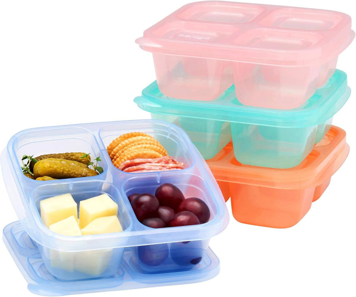 Bentgo Easyboxes 4-Compartment Snack Containers - 8-Piece Set with 4 Trays & 4 Custom-Fit Lids to Seal in Freshness - Reusable Food Storage & Meal Prep Bento BPA-Free Containers (Brights 4-Pack)