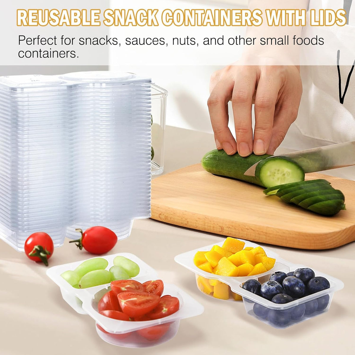Reusable Snack Containers With Lids, Double Compartment Snack Pack Containers, Portion Control, Meal Prep, Ideal For On-The-Go Mini Sauce Boxes & Lunchable Snack Packs For Kids