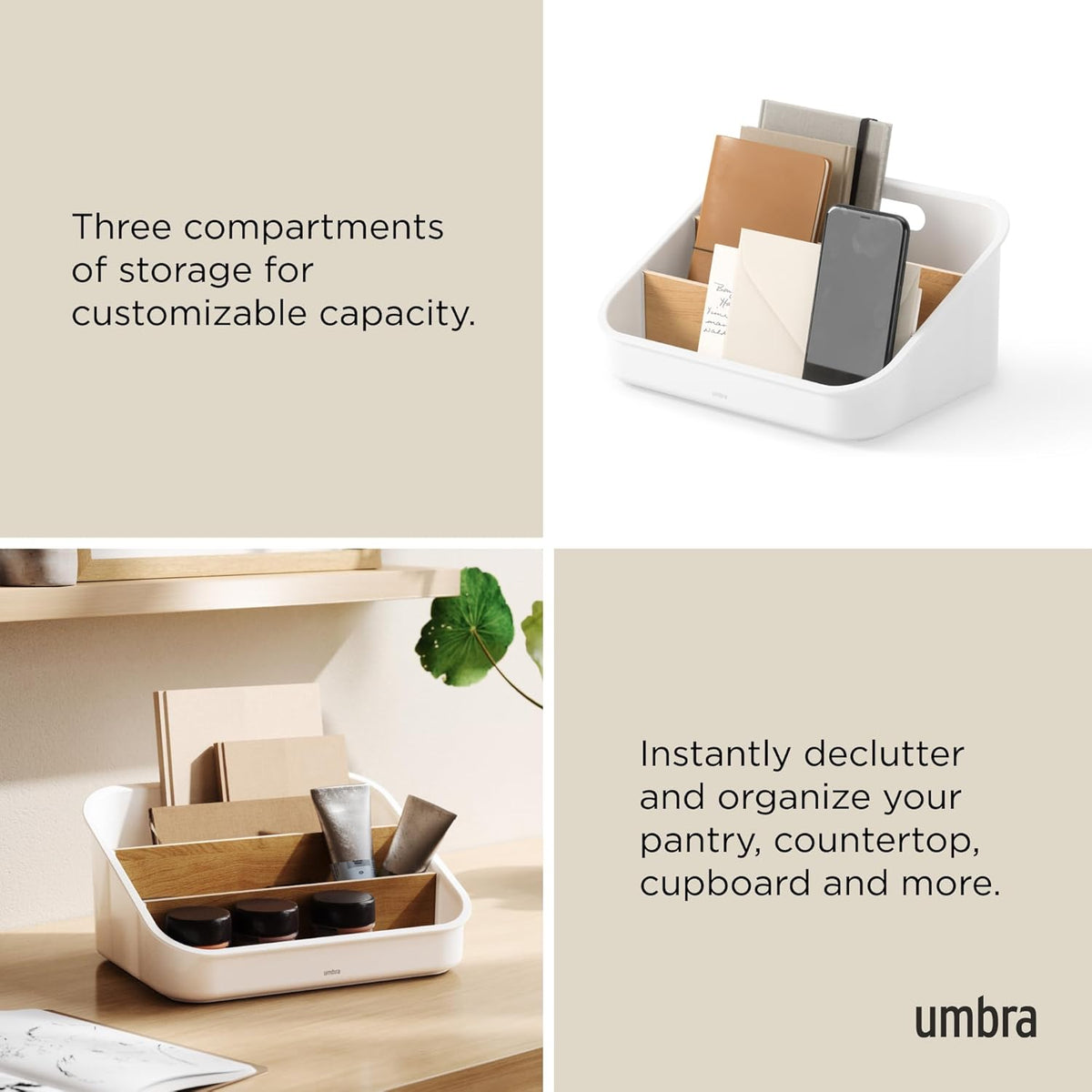 Umbra Bellwood Packet Organizer, Divided Tray for Pantry Ingredients and Other Small Items, Made of Durable Plastic and Wood, Walnut/Black