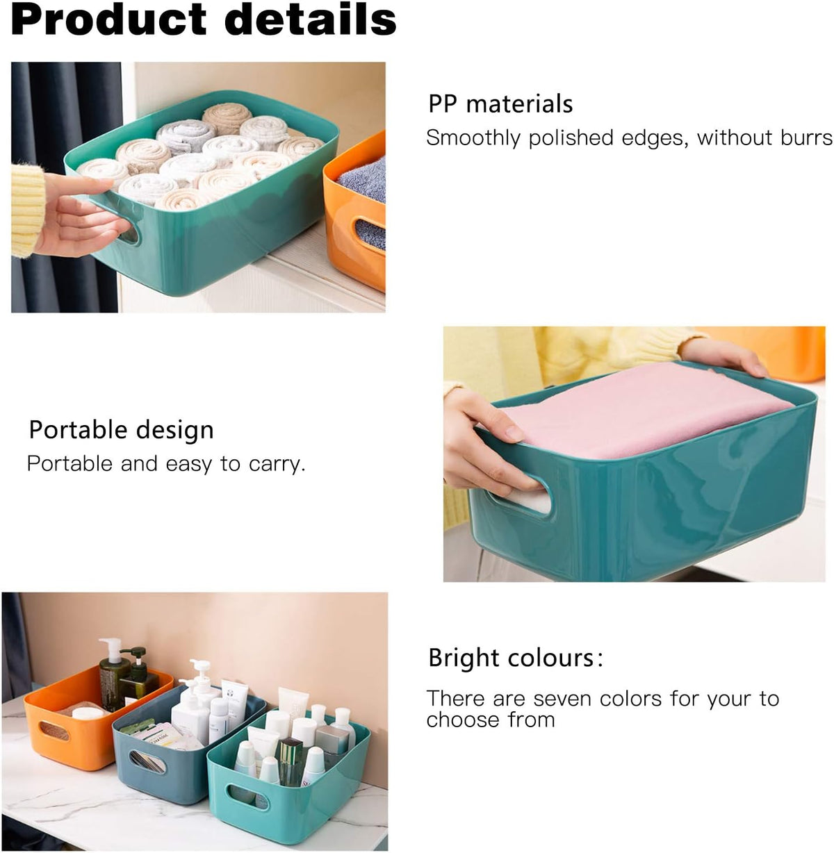 OWill 7-Pack Plastic Storage B-ins 4.2L, Small Organizer Bins for Classroom Kitchen Pantry Bathroom, Clear Storage Baskets for Shelves, Durable Containers for Bath Toy Storage & Home Organization