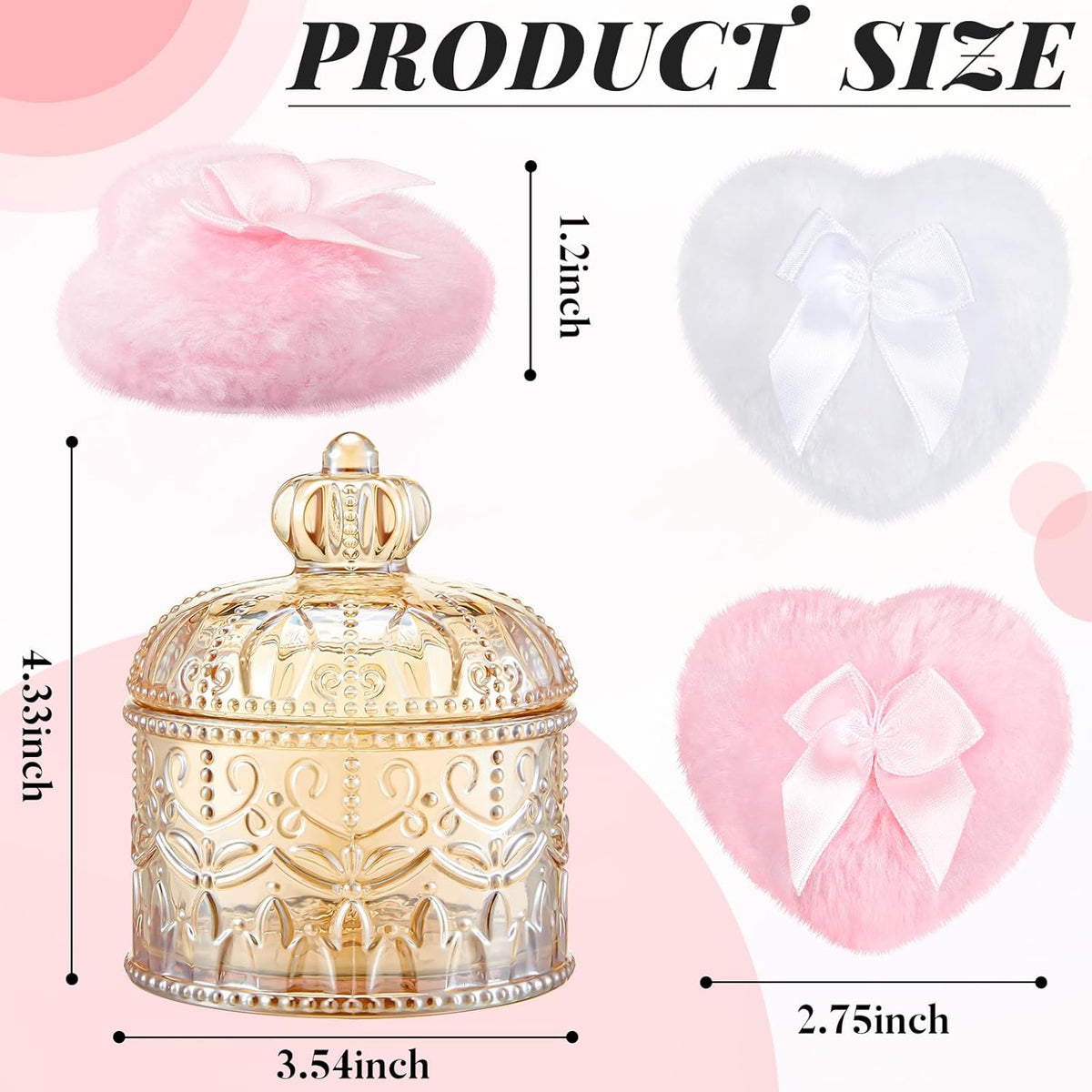 Tioncy 3 Pcs Large Body Powder Puff and Container Valentine's Day gift Powder Container with Puff Crystal Case Soft Washable Reusable Velour Face Body Glitter Wet Dry Makeup (Classic,Clear)
