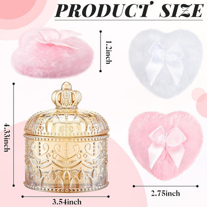 Tioncy 3 Pcs Large Body Powder Puff and Container Valentine's Day gift Powder Container with Puff Crystal Case Soft Washable Reusable Velour Face Body Glitter Wet Dry Makeup (Classic,Clear)