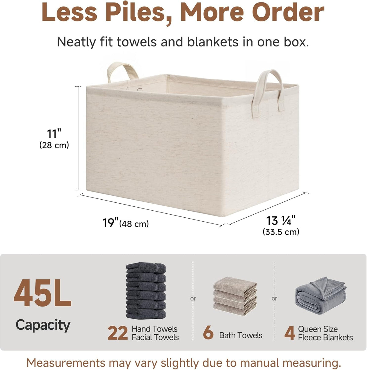 StorageWorks Storage Bins, Shelves Baskets for Organizing, Fabric Closet Organizers with Handles, Metal Frame, Beige-Cotton-linen, 2-Pack