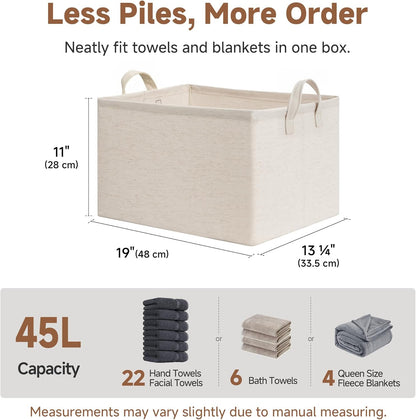 StorageWorks Storage Bins, Shelves Baskets for Organizing, Fabric Closet Organizers with Handles, Metal Frame, Beige-Cotton-linen, 2-Pack