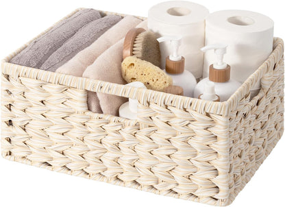 GRANNY SAYS Wicker Storage Baskets for Shelves, Wicker Baskets for Organizing, Waterproof Woven Basket for Pantry, Rectangle Basket for Shlef, Brown, 2-Pack