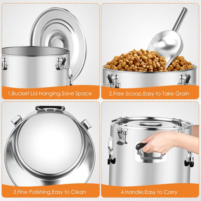 Stainless Steel Dog Food Storage Container,20LB/25LB Airtight Dog Food Storage Container with Lid to Keep Fresh,Easy Clean Large Pet Food Storage Container with Scoop for Cat Food,Chicken Feed,Rice