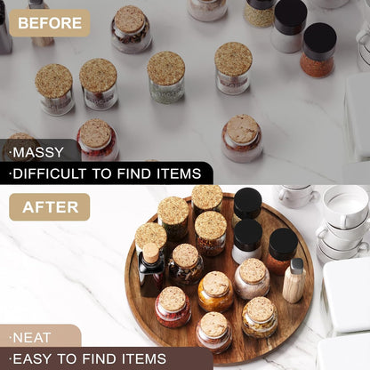 VERTORGAN Lazy Susan Organizer for Kitchen,Acacia Wood Turntable for Cabinet, Pantry, Table, Countertop, Vanity, Spice Rack（Small）