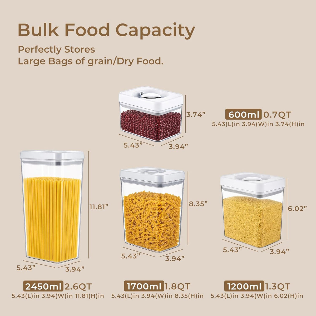 UFORU Food Storage Containers with Twist-lock Lids,2.6Qt 2Pcs Airtight Food Storage Containers, BPA-Free Stackable Kitchen Pantry Organizers and Storage, Rotary Opening Flour and Sugar Container Sets