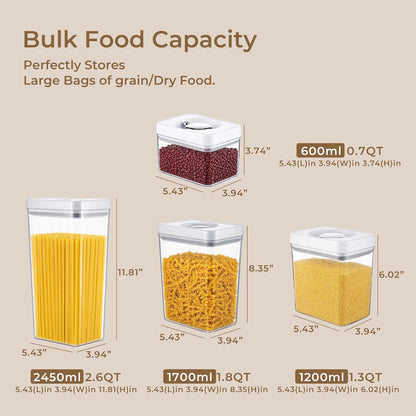 UFORU Food Storage Containers with Twist-lock Lids,2.6Qt 2Pcs Airtight Food Storage Containers, BPA-Free Stackable Kitchen Pantry Organizers and Storage, Rotary Opening Flour and Sugar Container Sets