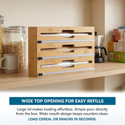 Honey Can Do 3-In-1 Bamboo Food Wrap Organizer With Safety Cutter | Plastic, Wax, Paper and Foil Holder KCH-09858 Natural