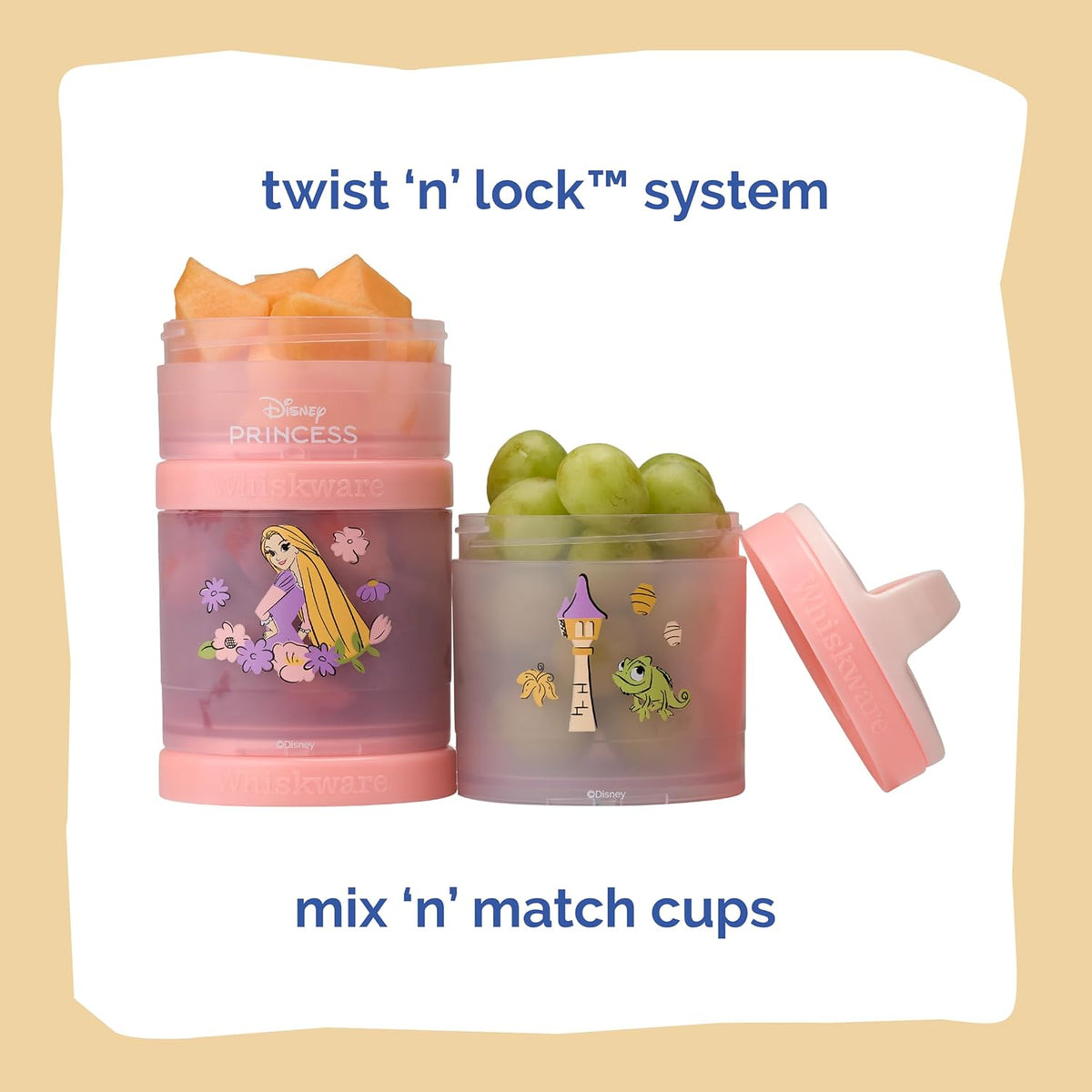 Whiskware Bluey Stackable Snack Containers for Babies, Toddlers, and Kids, 3 Stackable Snack Cups for School and Travel, Cupholder Friendly, Bluey and Bingo! Let’s Do This!