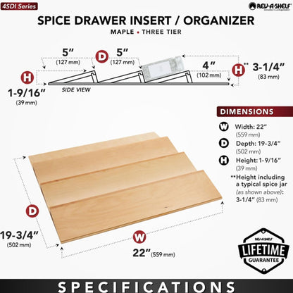 Rev-A-Shelf 36" 3 Tiered Seasoning Organizer, Trim-to-Custom-Fit Wooden Kitchen Draw and Cabinet Home Storage Insert, Pull Out Spice Rack, Maple, 4SDI-36-1