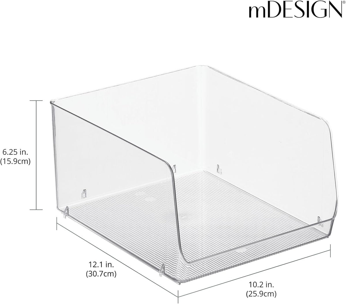 mDesign Wide Stackable Plastic Food Storage Organizer Bin Basket with Open Front for Household Kitchen Cabinets, Pantry, Offices, Closets, Bedrooms, Bathrooms - 10.2" Wide, 2 Pack - Clear