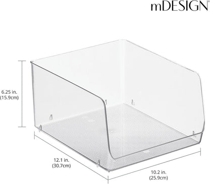 mDesign Wide Stackable Plastic Food Storage Organizer Bin Basket with Open Front for Household Kitchen Cabinets, Pantry, Offices, Closets, Bedrooms, Bathrooms - 10.2" Wide, 2 Pack - Clear