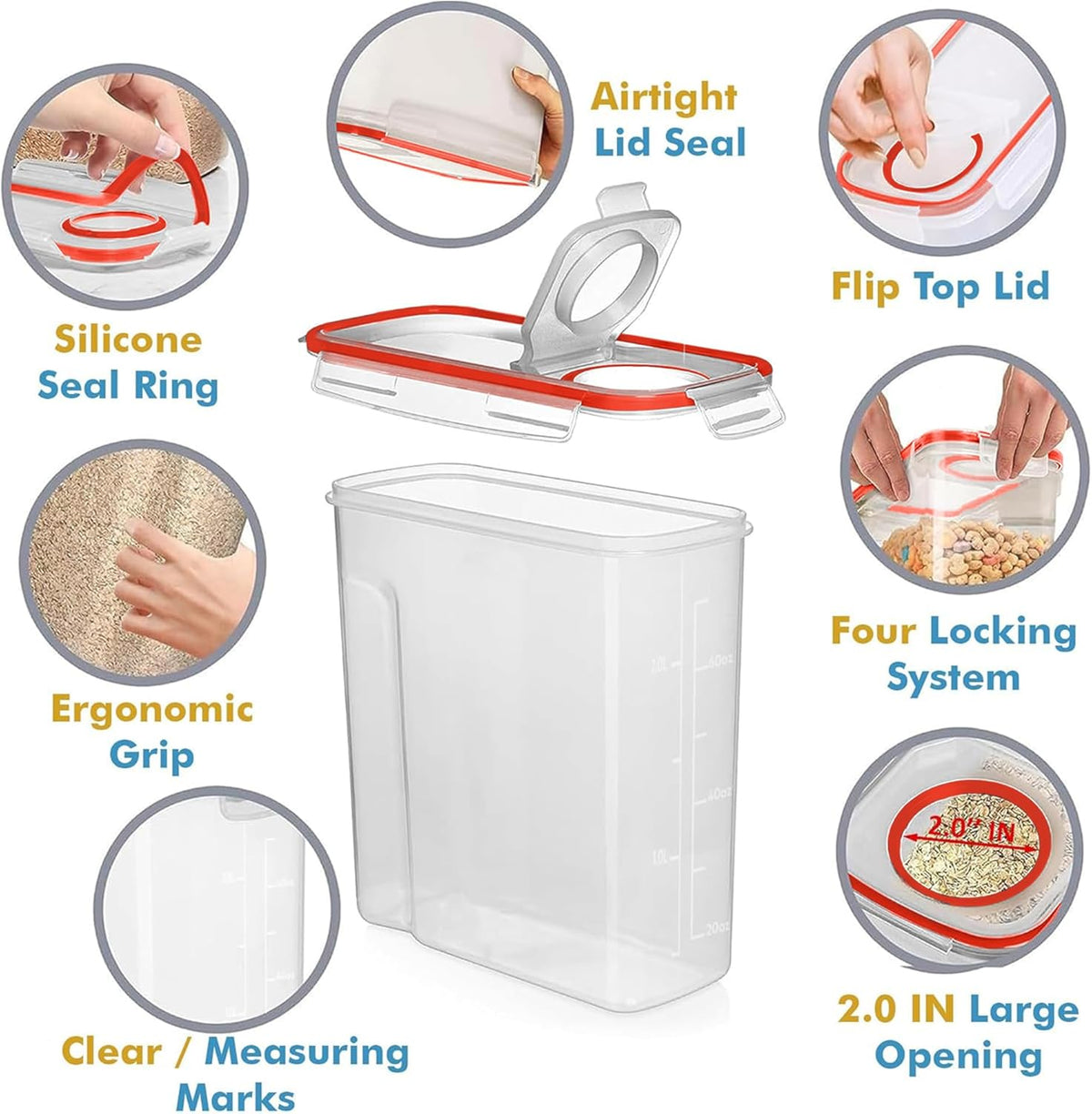 Shazo 2 Pack (15.4 Oz Cereal Capacity) Small Airtight Cereal Containers Storage with Lids, Perfect Space Saving BPA-Free Plastic Container, Pantry Organization and Canister for Rice, Sugar & Flour