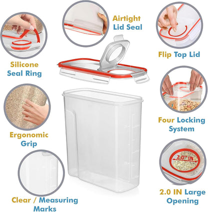 Shazo 2 Pack (15.4 Oz Cereal Capacity) Small Airtight Cereal Containers Storage with Lids, Perfect Space Saving BPA-Free Plastic Container, Pantry Organization and Canister for Rice, Sugar & Flour