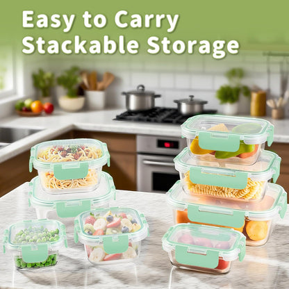 8 Pack Borosilicate Glass Food Storage Containers with Lids, Glass Meal Prep Containers, Airtight Bento Lunch Boxes with Snap Locks, Oven, Freezer and Dishwasher Safe, BPA Free, Kitchen Storage Set