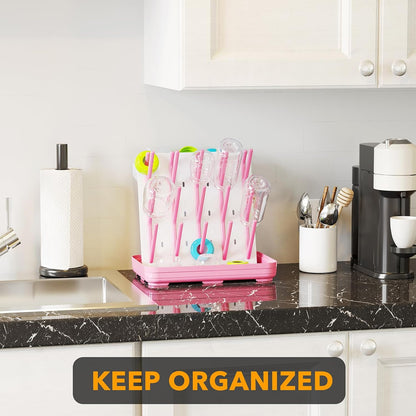 SpaceAid Baby Bottle Drying Rack with 20 Hooks, Space Saving Kitchen Bottles Rack Dryer, Vertical Baby Bottle Holder Organizer for Countertop Storage Accessories (White and Gray)