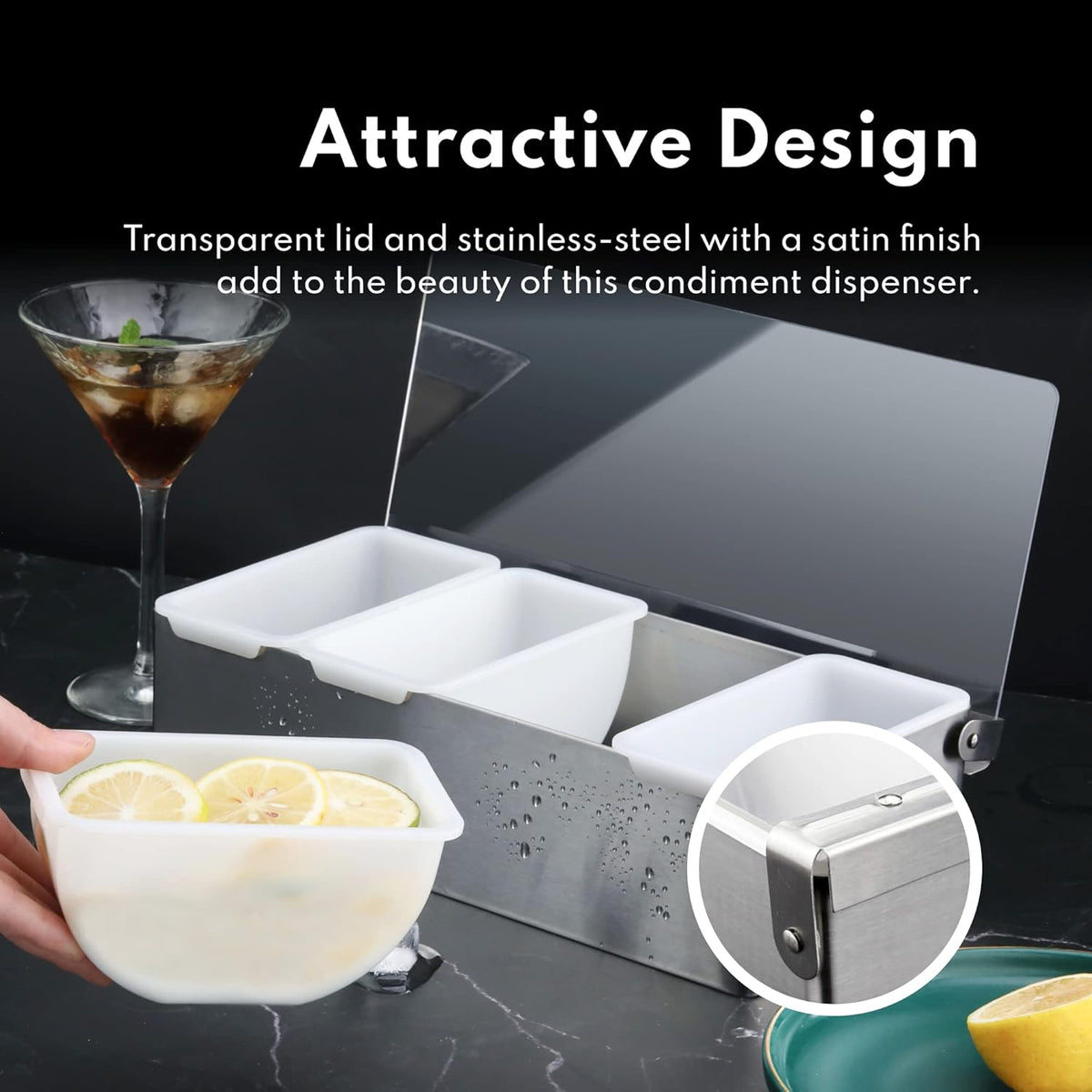 New Star Foodservice 48032 Stainless Steel Condiment Dispenser with 5 Compartments (No Ice Tray)