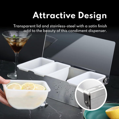 New Star Foodservice 48032 Stainless Steel Condiment Dispenser with 5 Compartments (No Ice Tray)