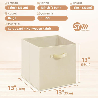 STORAGE MANIAC Storage Cubes, 11 Inch Durable 6 Pack Fabric Foldable Collapsible Bins with Handles for Organization, Closet, Shelves, Offices, Toys, Black